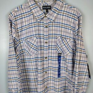 NWT Real Work Mens 3XLR Flannel Shirt Bayside Blue Plaid Workwear‎ Gorpcore